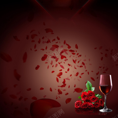 唯美浪漫红酒玫瑰背景图背景