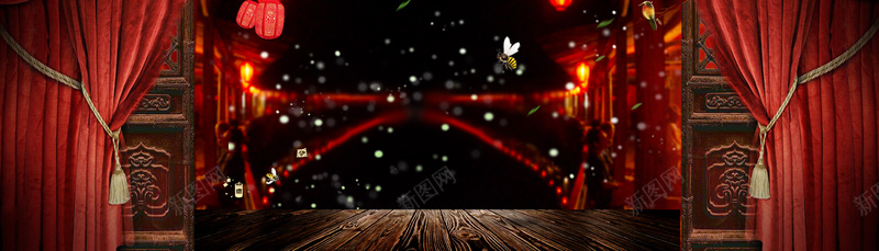 中国风红色banner背景psd设计背景_新图网 https://ixintu.com 中国风 红色 窗帘 灯笼 木板 海报banner