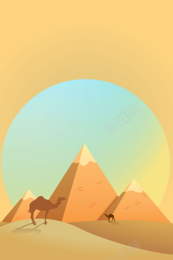 沙漠骆驼风景风光手绘背景背景