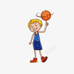 卡通玩篮球男孩png素材