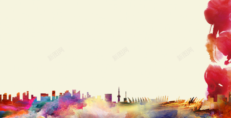 鹅黄城市剪纸彩影背景背景