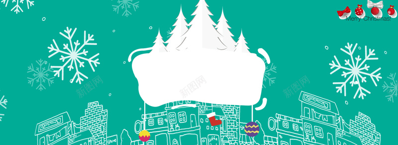 圣诞节绿色手绘淘宝海报背景背景