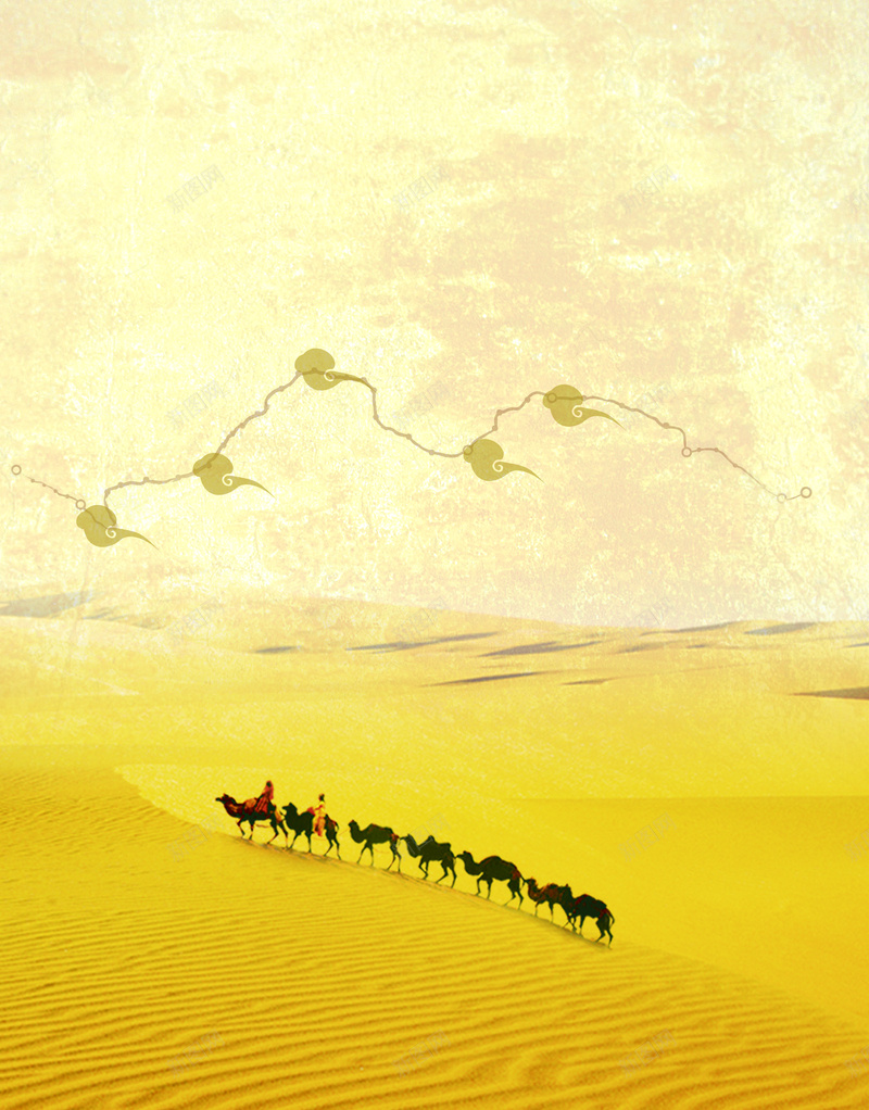 一带一路海报背景psd设计背景_新图网 https://ixintu.com 一带一路 丝绸之路 沙漠 经济 骆驼 发展 黄色 大气 简约 线路