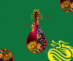 中国风中式琵琶元素绿色背景素材背景