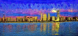 大幅丙烯手绘手绘城市高清图片