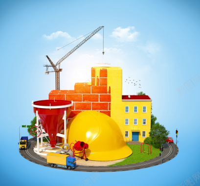 安全帽工地建筑模型安全生产背景素材背景