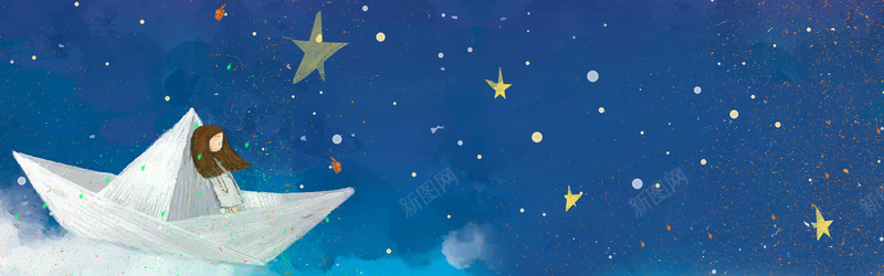 蓝色手绘卡通星空banner背景