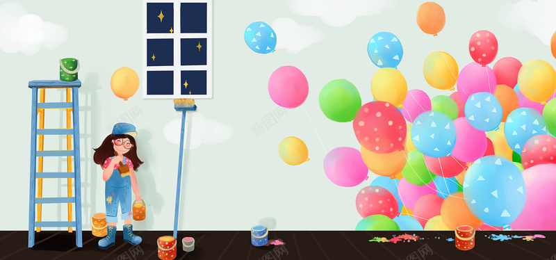 小清新卡通背景banner装饰jpg设计背景_新图网 https://ixintu.com 小清新 卡通 气球 窗户 装修 背景banner装饰 海报banner