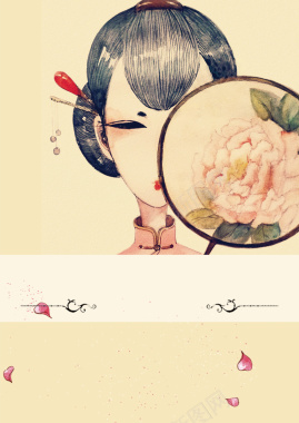 古典中国风彩绘秀气女子海报背景背景