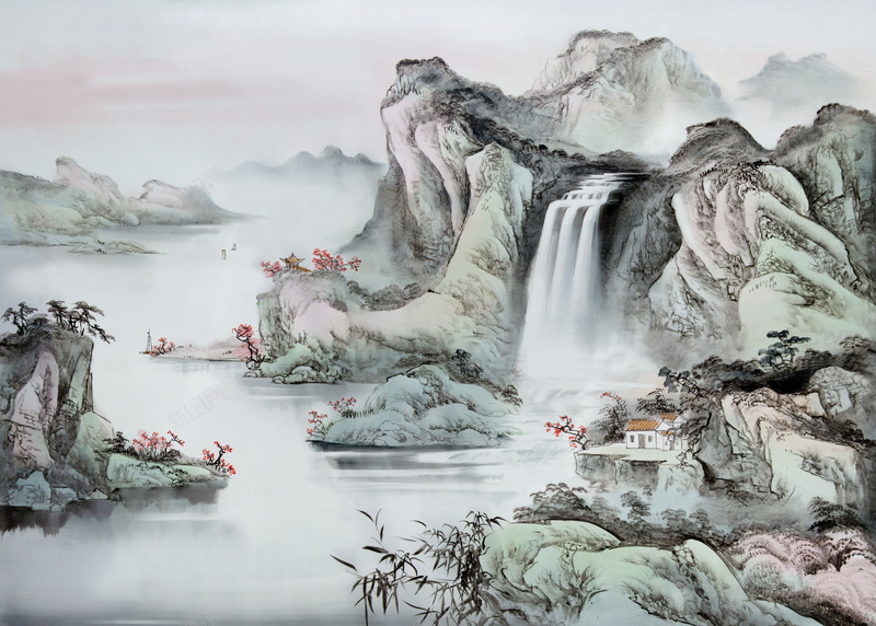 中国风背景图jpg设计背景_新图网 https://ixintu.com 中国风 山水画 古风 简约 经典 装饰 玻璃门图案