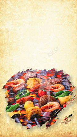 黄色的小龙美食烧烤宣传H5海报背景psd分层下载高清图片
