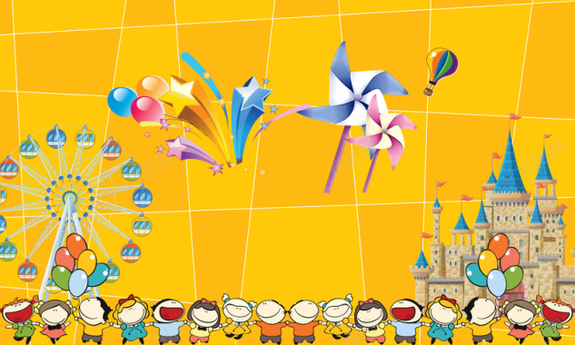 黄色卡通童趣六一儿童节主题海报背景素材背景