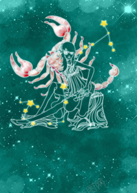 星座天蝎座卡通图案绿色背景素材背景