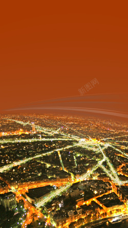 光芒辉煌红色城市H5背景高清图片