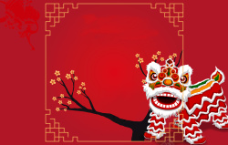 大年三十除夕夜中国风红色春节舞狮背景素材高清图片