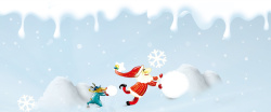 圣诞老人滚雪球素材圣诞老人滚雪球卡通蓝色banner高清图片