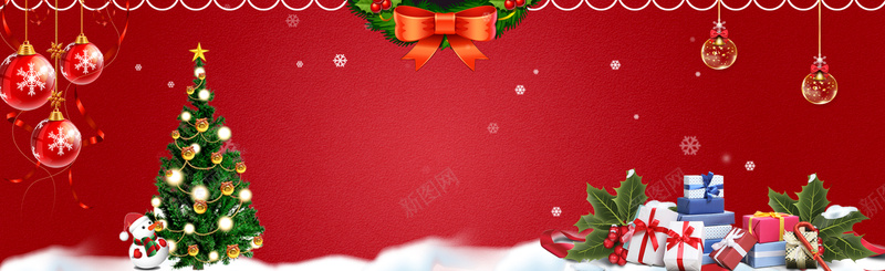 圣诞节卡通圣诞简约红色banner背景