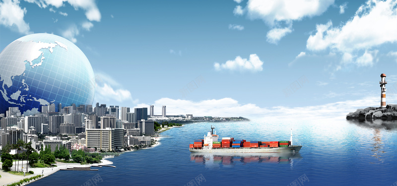 淘宝海洋科技运输金融地球蓝天白云创意海报背景