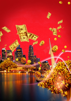 金融金钱树金融红色钱币背景素材高清图片