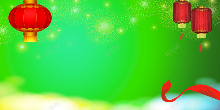 绿色飘带灯笼春节节日背景背景