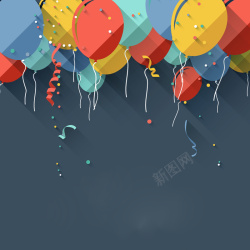 蓝灰色海报扁平化气球装饰海报背景素材高清图片