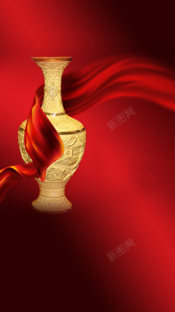 金罐金色瓷器红色彩带H5背景高清图片