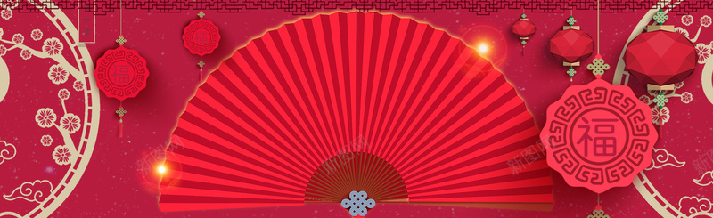 中国风装饰背景扇子元素新年背景