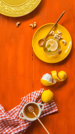 橙色腰果橙色柠檬腰果蜂蜜H5背景高清图片