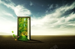 木门模板绿色之门背景素材高清图片