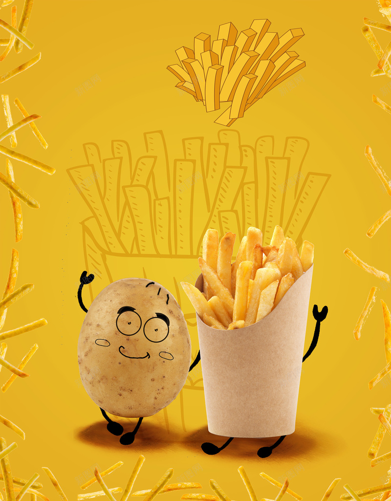 美食薯条背景素材psd设计背景_新图网 https://ixintu.com 卡通 海报 美食 薯条 黄色 背景 矢量 土豆