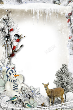 白色简约小花边框唯美圣诞海报背景素材高清图片