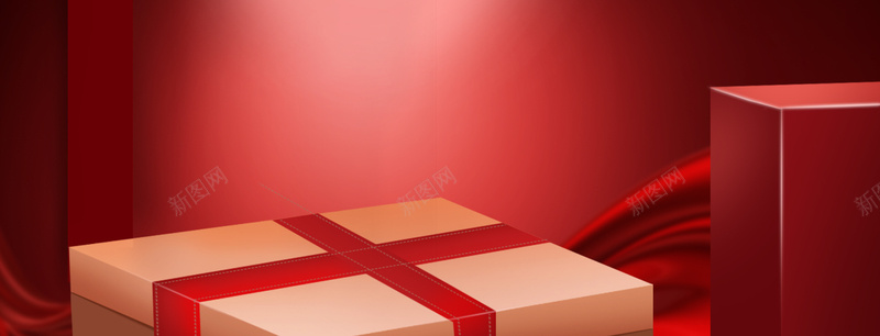 圣诞节礼物盒灯光文艺红色banner背景