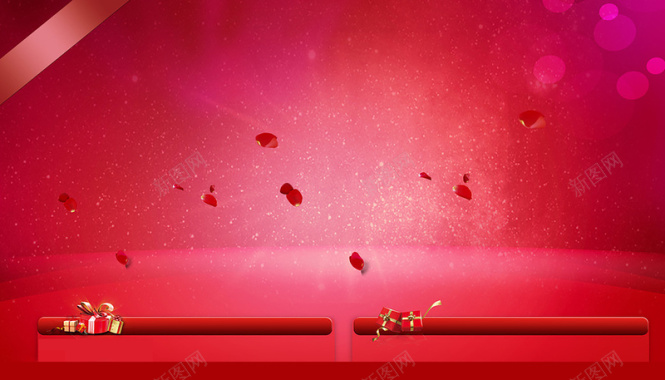 红色花瓣梦幻浪漫展板背景素材背景