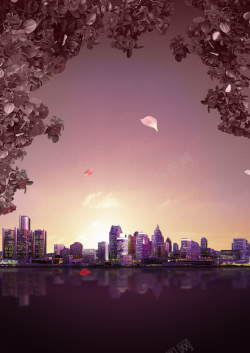 华丽玫瑰花奢华紫色城市背景素材高清图片
