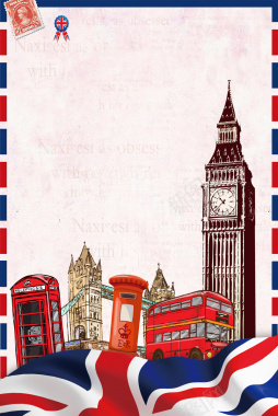 英伦风国外旅游旅行手绘卡通海报背景图背景