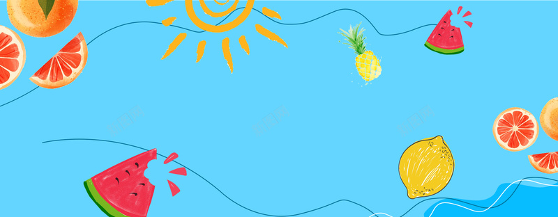 夏季冰爽西瓜柠檬卡通几何蓝色背景背景