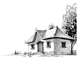 素描线条黑白线描房子风景背景图高清图片