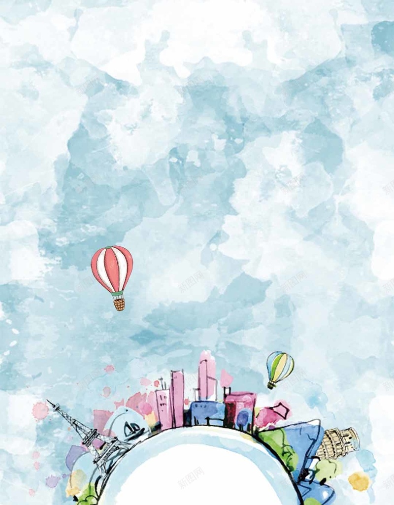 全球热气球暑期行H5背景素材psd设计背景_新图网 https://ixintu.com 旅游季 夏天 旅行 旅游 全球旅行 旅行季 水彩 飞机 全球 热气球 暑期行H5背景素材
