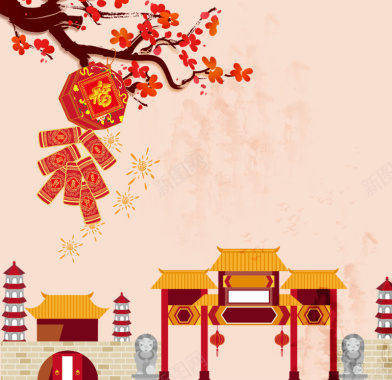卡通灯笼梅花新年节日背景背景