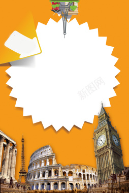 橙色欧洲建筑欧洲之旅海报模板背景素材背景