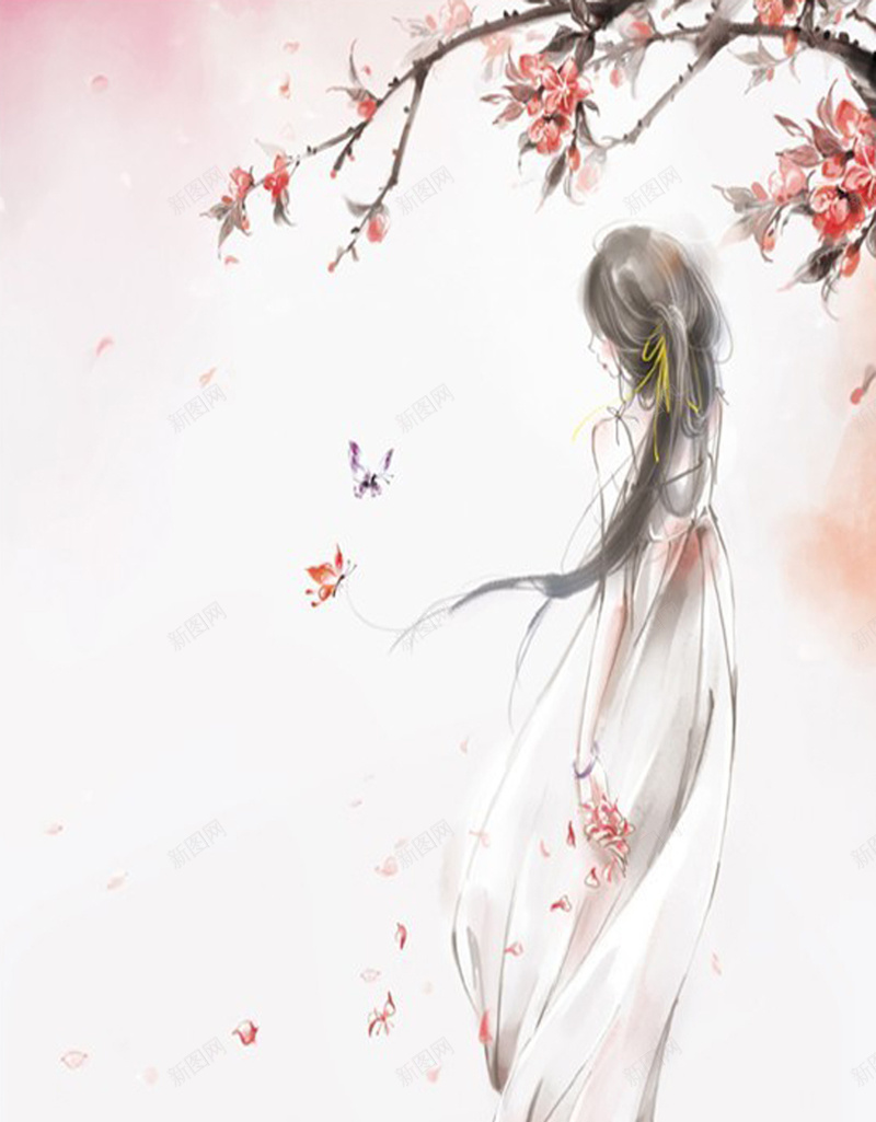 浪漫卡通女孩H5背景素材jpg设计背景_新图网 https://ixintu.com 桃花 花瓣 女孩 粉红色 卡通浪漫 卡通背景 卡通 童趣 手绘
