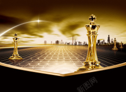 创意国际象棋创意象棋城市金色背景高清图片