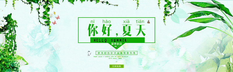 夏日清凉背景psd设计背景_新图网 https://ixintu.com ummer 你好 夏季 新品 清凉 summer 夏天 绿色 清新 海报banner 文艺 小清新 简约