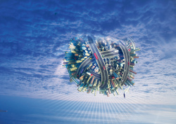 球形建筑创意科幻城市交通海报背景图高清图片