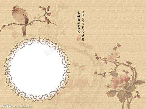 中国风牡丹花鸟边框背景背景