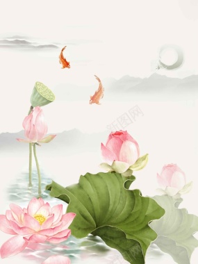中国风荷塘月色海报背景模板背景