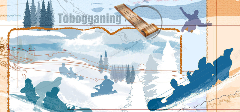 滑雪奥运会冬奥会运动会滑雪卡通涂鸦背景背景