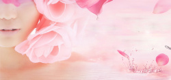 滋润自然粉色玫瑰花花瓣小清新创意美妆背景高清图片