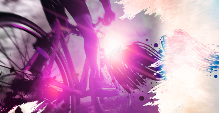 梦幻自行车紫色背景素材背景