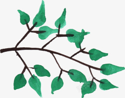 水墨枝条水彩中国风手绘绿色树叶高清图片